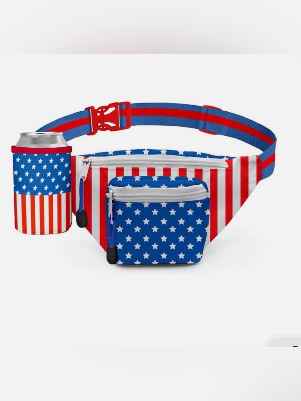 Tipsy Elves Patriotic Red and Blue Star-Spangled Fanny Pack with Can Holder